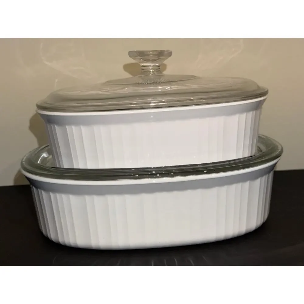Vintage Set of 4 Corningware French White 1.8L 2.8L Oval Cookware w/Pyrex Lids